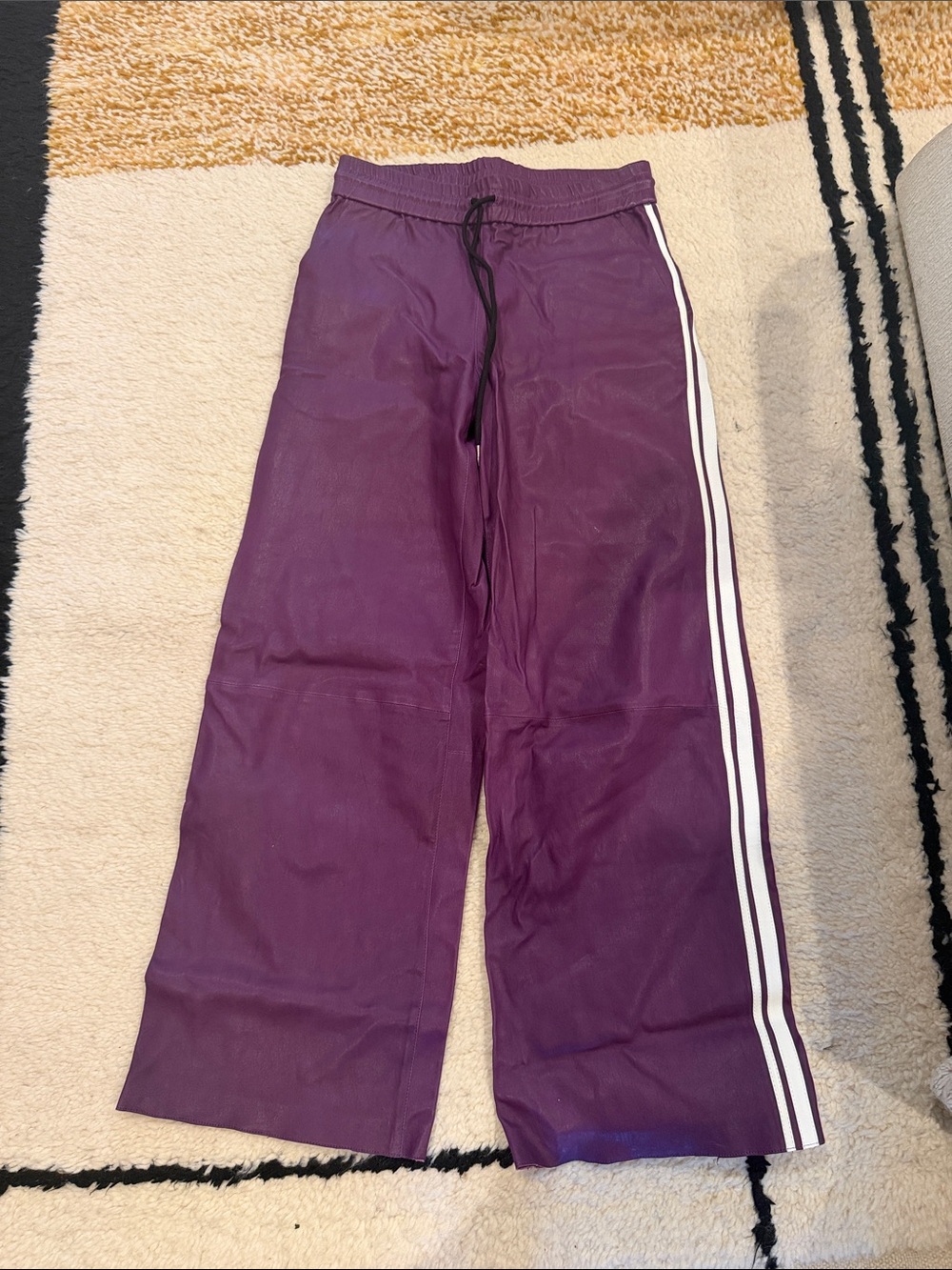 SPRWMN Purple Wide-Leg Track Pants with Side Stripes